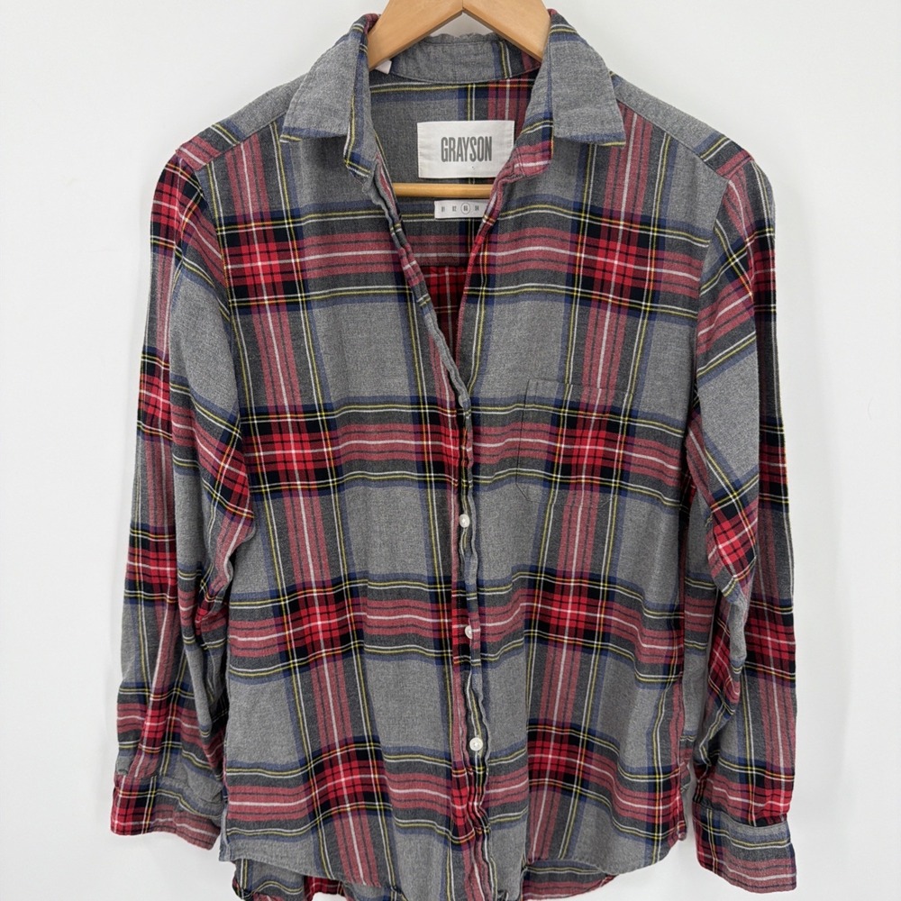 Grayson Frank & Eileen The Hero Gray Red Plaid Sz 3 M SOFT Flannel Shirt Cozy